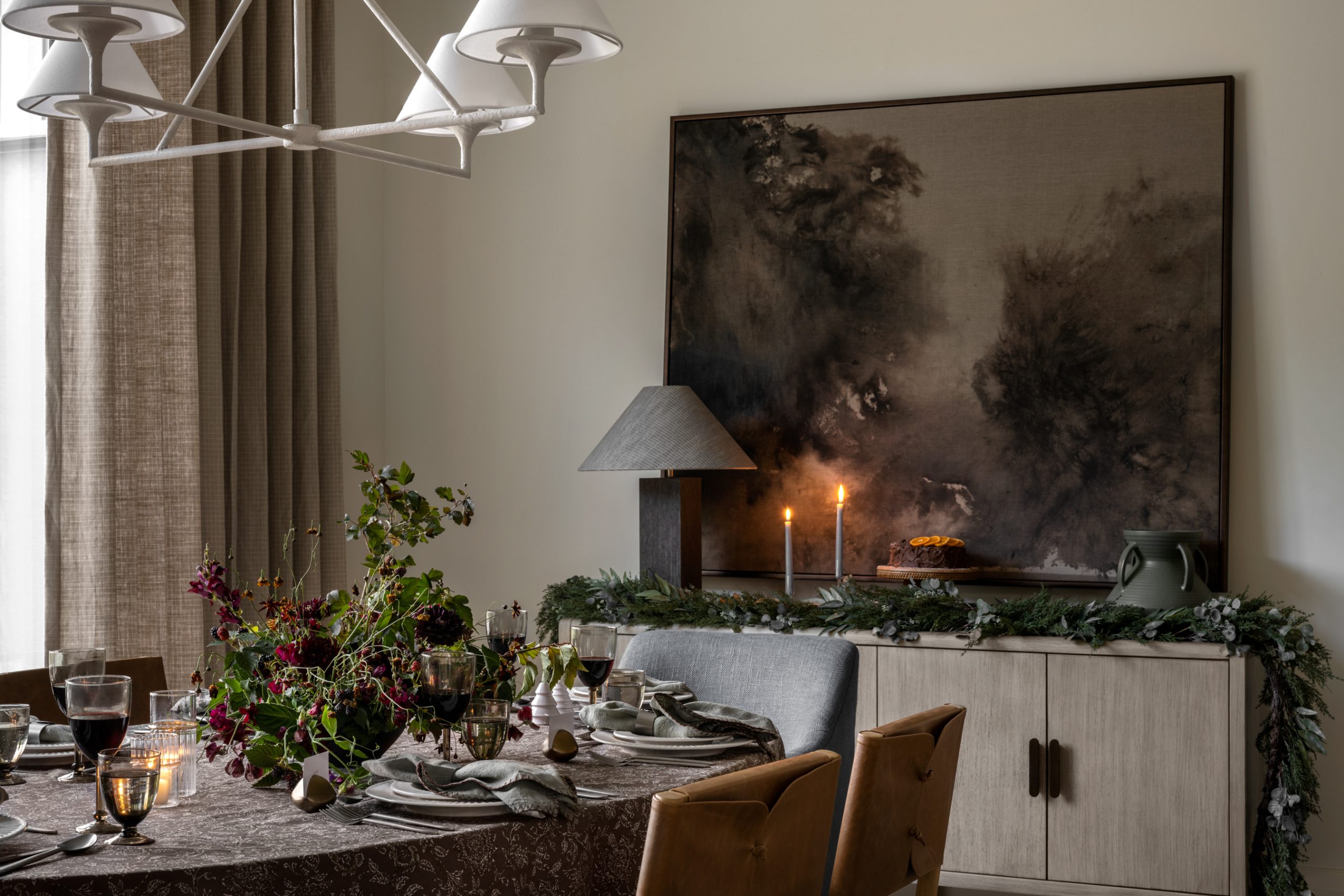 tablescape with moody florals